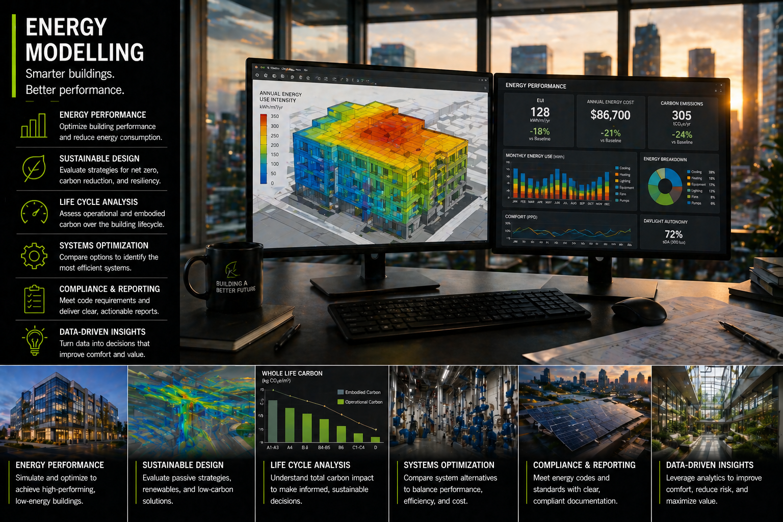 Energy modeling software works with Engineering design for building performance optimization and analysis.