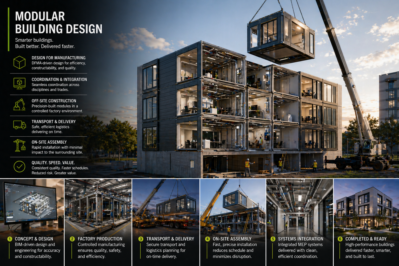 Modular building design works through engineering process from concept to completed construction