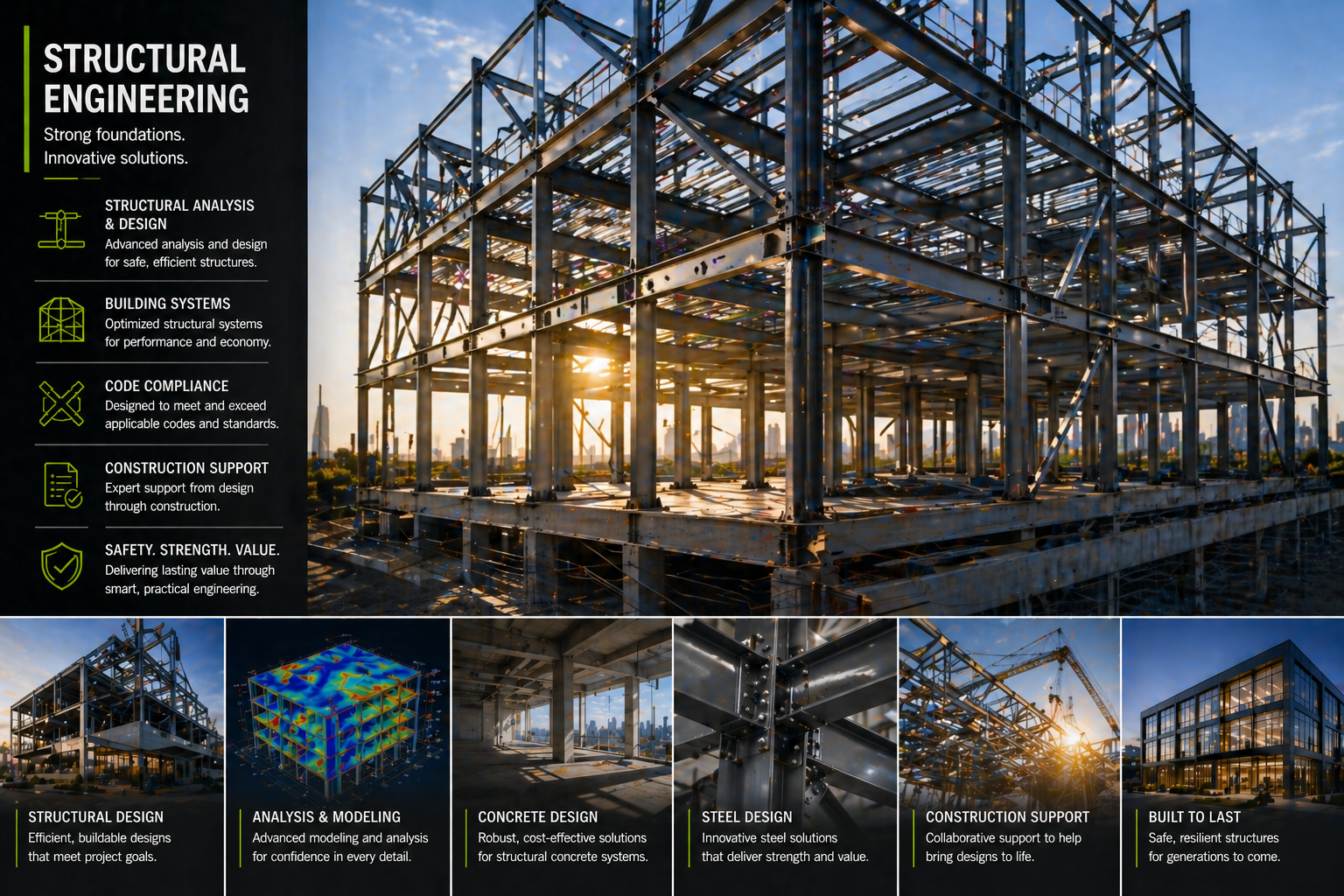 Structural Engineering Design Works showcasing industrial steel framework construction project